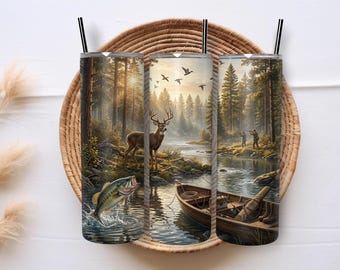 Hunting & Fishing Sublimation Design 20 oz Tumbler Wrap Outdoorsman Wildlife PNG  Instant Download