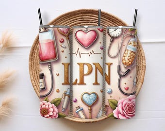 Kubek LPN dla pielęgniarki prezent dla pracownika służby zdrowia, medyczny, 20-uncjowy, cienki kubek, sublimacja, projekt, pobieranie cyfrowe PNG
