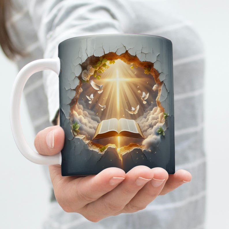 Kristen muggomslag, 3D-kors- och bibelversdesign, sublimering av religiös mugg, trosbaserad 11oz 15oz mugg PNG, digital nedladdning bild 2