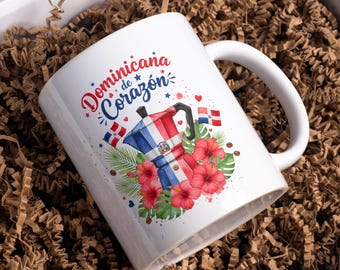 Dominicana De Corazon Mug Wrap PNG Dominican Republic Coffee Sublimation Design Latina Pride Coffee Cup Wrap 11oz 15oz Mug