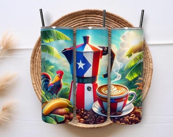 Puerto Rican Flag Tumbler Wrap Boricua Pride Coffee 20oz Skinny Sublimation Design Puerto Rico Coffee Culture PNG Digital Download