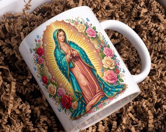 Opakowanie na kubek Virgen De Guadalupe PNG z nadrukiem sublimacyjnym Matki Bożej z Guadalupe, prezent religijny dla kubka 11 uncji lub 15 uncji