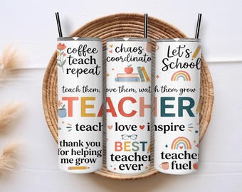 Personalized Teacher Tumbler Wrap 20oz PNG Custom Name Classroom Icons Teach Love Inspire Teacher Appreciation Sublimation Design Gift Wrap
