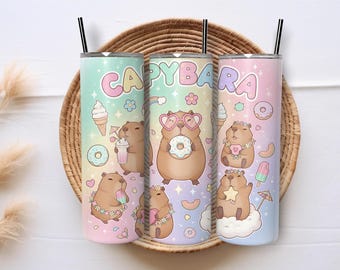 Capybara Cute Animal 20oz Skinny Tumbler Sublimation Wrap PNG Instant Download Printable Design