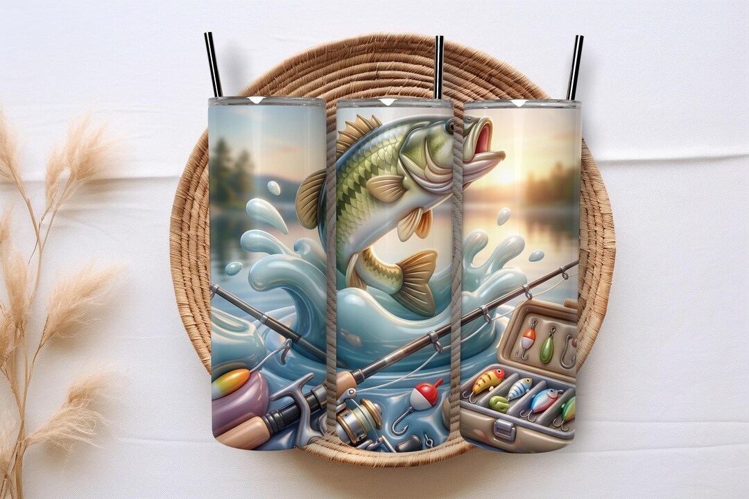 3D Puffy Fishing Tumbler Wrap PNG 20oz Skinny Inflated Bass Sublimation ...