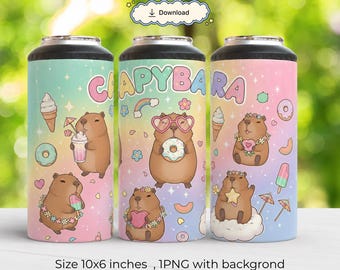 Capybara Cute Animal 4-in-1 Can Cooler Sublimation Wrap PNG Instant Download Printable Design