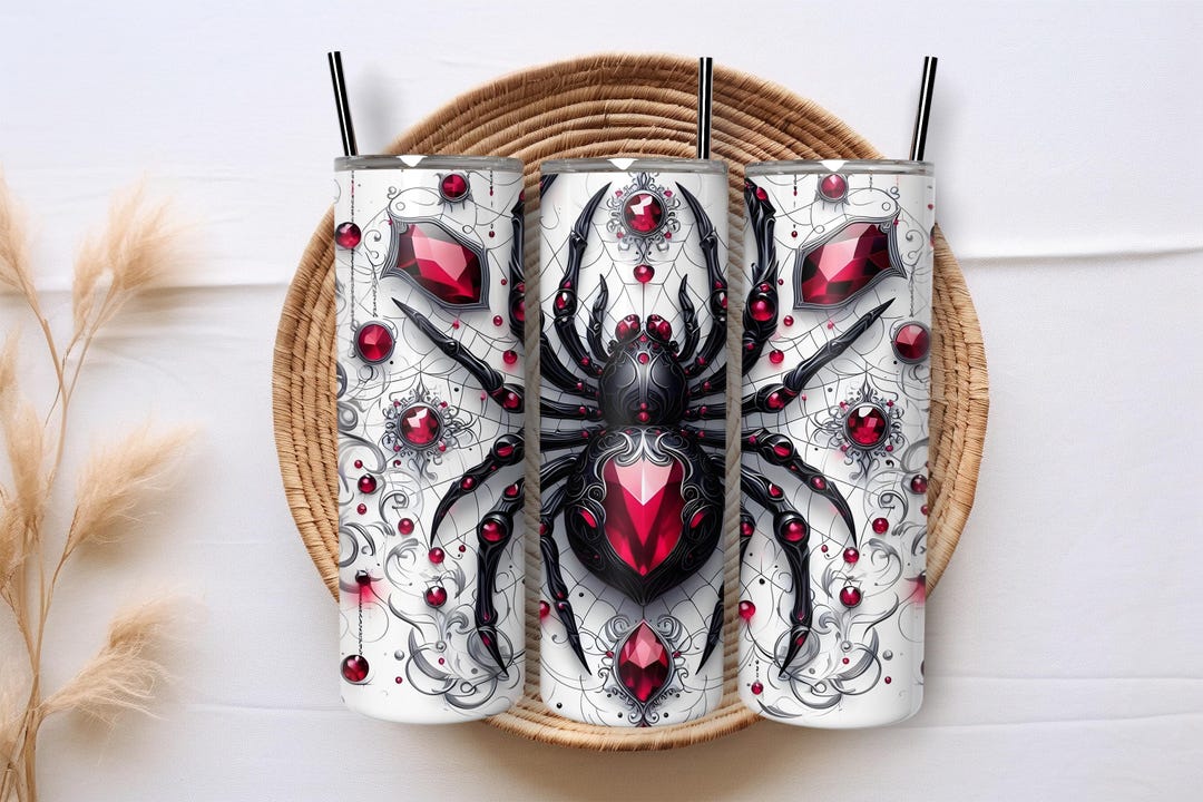 Red Gem Spider Web Tumbler Wrap PNG, Gothic Halloween 20oz Skinny ...