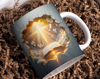 Christliche Becherverpackung, 3D-Kreuz- und Bibel-Vers-Design, religiöse Bechersublimation, auf Glauben basierende 11 Unzen 15 Unzen Becher PNG, digitaler Download