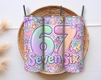 Six Seven 67 Y2K Kids Party Groovy Design Trendy 20oz Skinny Tumbler PNG Sublimation Designs Digital Download