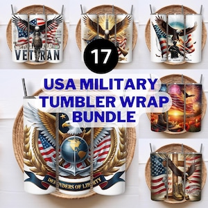 17 Veteran Tumbler Wrap Designs Bundle, Army Life 20oz Skinny Tumbler Sublimation , USA Military Soldier Patriotic PNG Digital Download