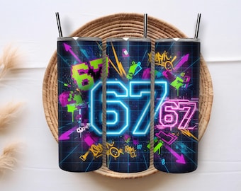 Six Seven 67 Y2K Kids Party Groovy Design Trendy 20oz Skinny Tumbler PNG Sublimation Designs Digital Download