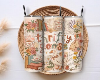 Vintage Goose PNG 20oz Skinny Tumbler Wrap, oszczędny wzór Cottagecore z nadrukiem sublimacyjnym, pobieranie cyfrowe