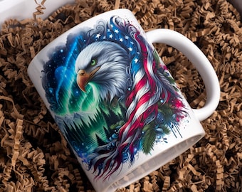 Patriotic Eagle Mug Wrap Sublimation PNG Digital Download American Flag Design USA 4th of July Veterans Day Gift for Mug Makers