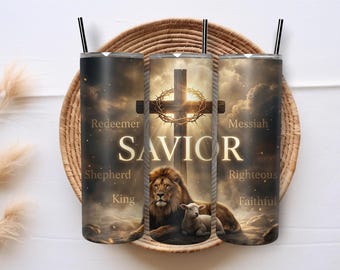Pastor Appreciation Lion Lamb Cross Christian Religious Gift 20oz Skinny Tumbler Wrap Sublimation PNG Design Digital Download