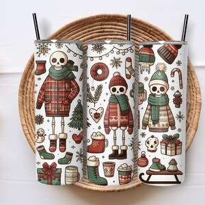 Christmas Skeleton Tumbler Wrap 20oz Skinny Sublimation Design Cozy Winter Holiday PNG Gothic Christmas Cup File