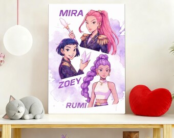KPOP-Inspired Magical Demon/Hunter Art Prints, Personalized Nursery Wall Art Featuring Rumi, Mira, Zoey, Kids Bedroom Decor Gift