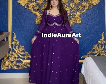 Anarkali Flared kali kurti Pant Dupatta Set, Ready To Wear Designer Silk Anarkali Gown