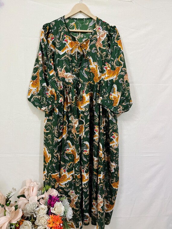 green dress with tigers Tiger Print Maxi for Women, Jungle Animal Print Boho Dresses, Sequin & Bling