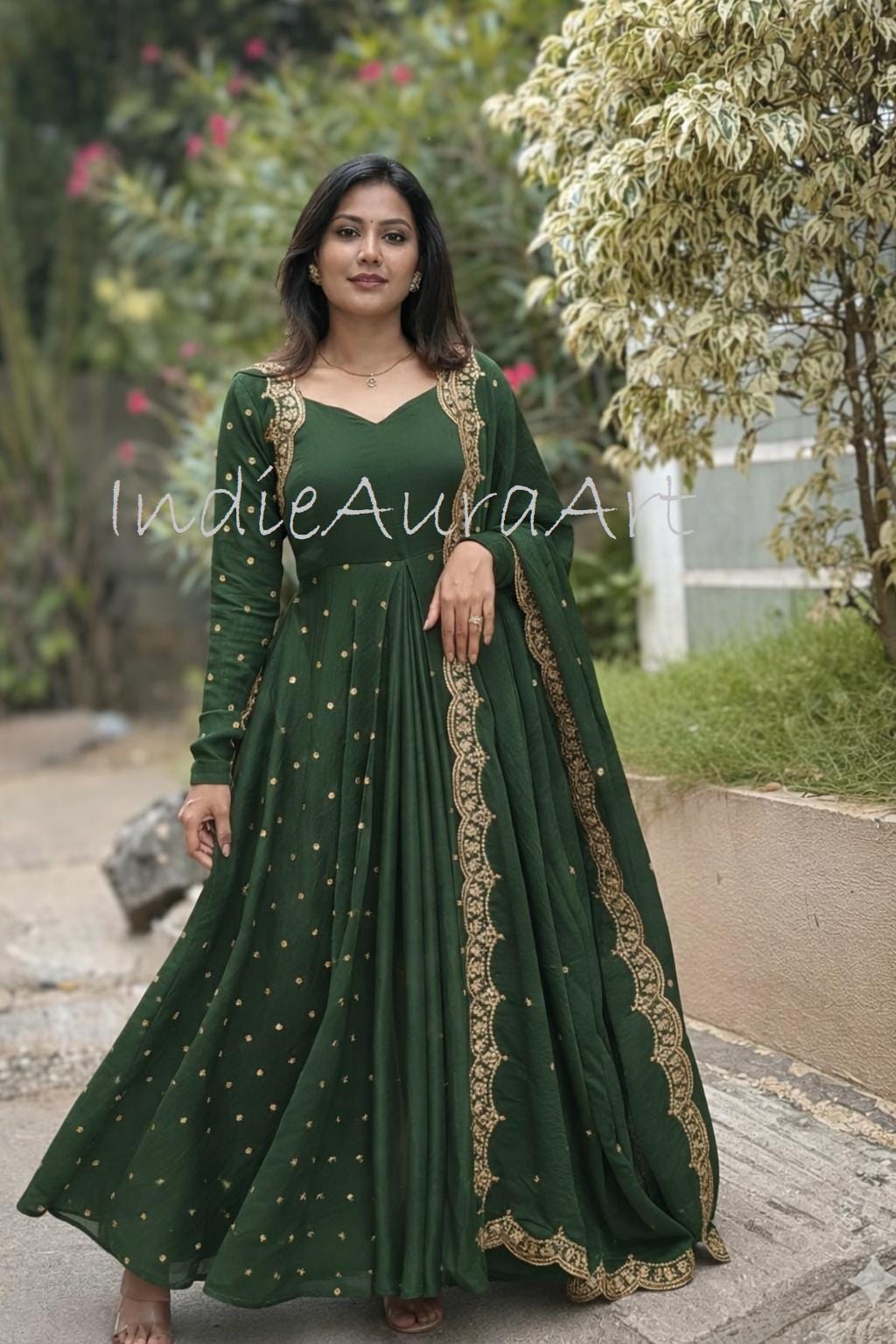 open lace back dress Olive Green Tulle Fairytale Long Prom Dress main image 0