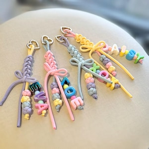 Custom Name Keychain with Korean Traditional Knot | Handmade Pastel Beaded Bag Charm | Personalized birthday Gift, School bags