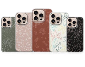Funda abstracta con diseño floral de arte lineal para iPhone 17 Pro Max, 16e, 15, 14, 13 y Samsung S26 Ultra, S25 FE, A57, A56, Pixel 10, 9A