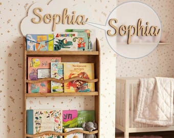 Wooden Toy Organizer Box & Wall Bookshelf, 2 Piece Montessori Nursery Furniture