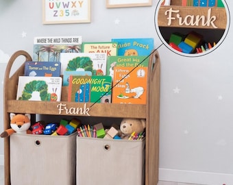 Zestaw do przechowywania w pokoju dziecięcym, wisząca półka ścienna i skrzynia na zabawki na podłodze, wystrój pokoju dziecięcego