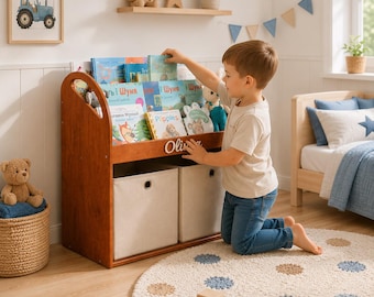 Personalized Montessori Bookshelf with Toy Storage, Kids Book Organizer, Nursery Bookcase, Wooden Book Display, Toddler Bookshelf