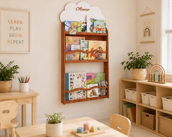 Libreria per la zona studio dei bambini, espositore per libri per l'alfabetizzazione precoce, organizer da parete personalizzato per l'homeschooling, scaffale per l'angolo lettura.