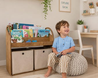 Kids Bookshelf and Toy Storage, Personalized Book Organizer, Front Facing Book Display, Montessori Playroom Furniture, Nursery Shelf