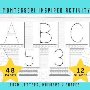 Hojas de trabajo para trazar el alfabeto y los números / Práctica de recorte de formas / PDF de escritura a mano para preescolares / Páginas de libro de actividades para desarrollar la motricidad fina (edades de 2 a 5 años)