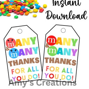 Printable Many and Many Thanks For All You Do Candy Gift Tags - Teacher Appreciation, Instant Download PDF