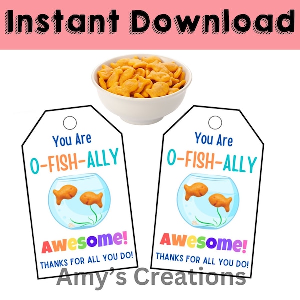 You Are O-Fish-Ally Awesome Goldfish Gift Tag – Playful Appreciation Tag - Instant Download - PDF