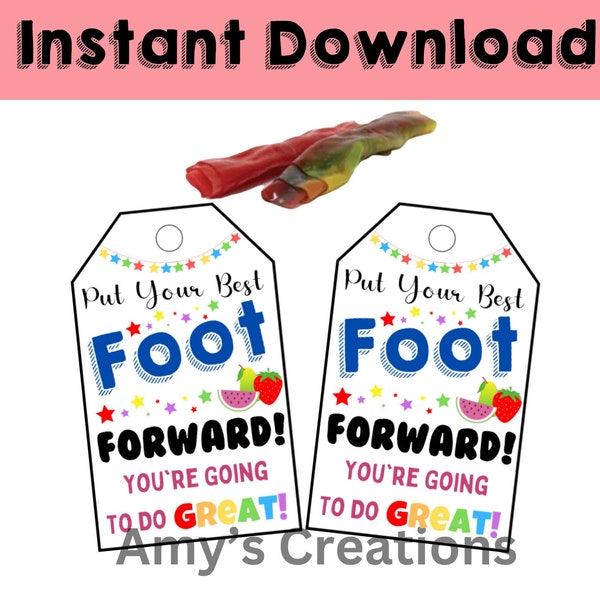 Printable 'Put Your Best Foot Forward' Gift Tags - Testing Day and Sports Good Luck - Instant Download