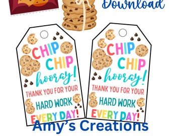Printable Chip Chip Hooray Thank You Gift Tags - Teacher Appreciation, Staff, Employee, Nurse, Co-worker, Boss - Instant Download PDF