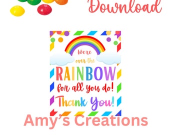 Rainbow Skittles Gift Tags: Colorful Thank You Printables for Employees, Staff, and Teachers - Instant Download PDF