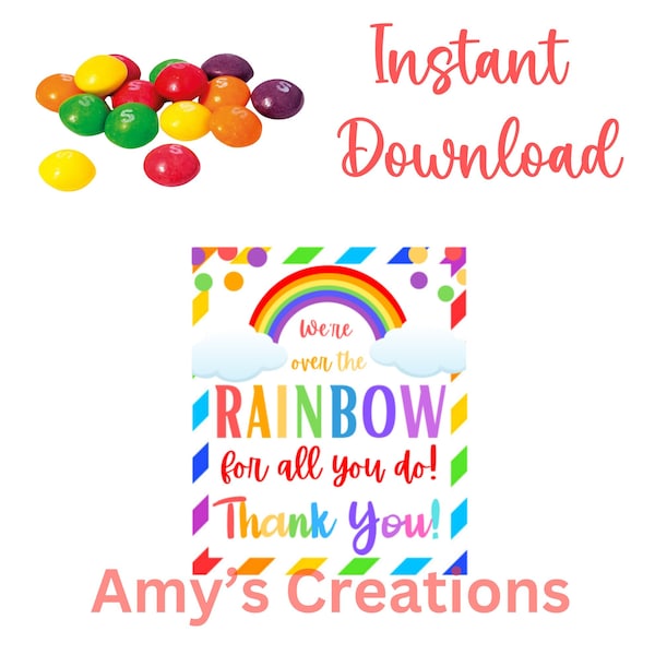 Rainbow Skittles Gift Tags: Colorful Thank You Printables for Employees, Staff, and Teachers - Instant Download PDF