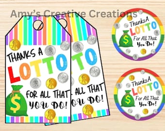 Thanks A Lotto for All You Do Thank You Tags – Gratitude and Appreciation Tags - Instant Download - PDF