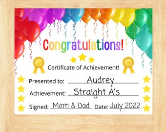 Printable Award Certificate For Kids – Customizable and Fun Recognition - Instant Download - PDF