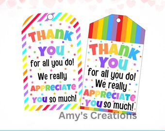 Printable Thank You Gift Tags - Teacher and Nurse Appreciation, Employee Recognition, PTO & Boss Acknowledgment - PDF Download