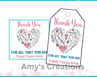 Printable Nurse Week Appreciation Gift Tag - Happy Nurses Week Gift Tag - Nurse Thank You Tag - Instant Download PDF