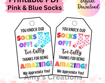 Printable Sock Gift Tags - Mani Pedi Gift - Thank You Gift Tag - Staff Employee Nurse Boss Co-worker Appreciation Week - Instant Download