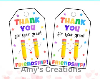 Thank You for Your Great Friendship Gift Tags – Heartfelt Appreciation Tags - Instant Download - PDF