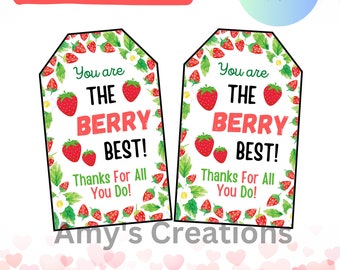 Etiqueta de regalo de fresa imprimible - Etiqueta de agradecimiento del personal, maestro, compañero de trabajo, jefe - Eres la mejor etiqueta de regalo de Berry - Descargar PDF