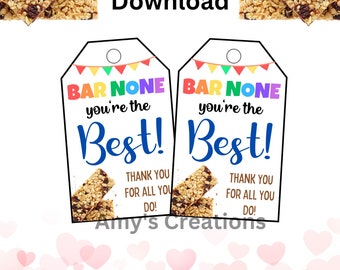 Bar None, You Are The Best! Printable Thank You Gift Tags - Teacher Appreciation, Staff, Employee, Nurse, Co-worker, Boss - Instant Download