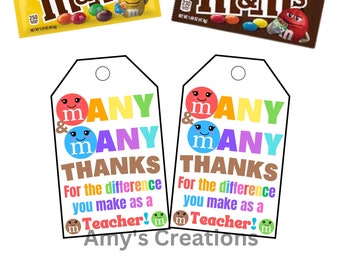 Printable Teacher Many and Many Thanks For All You Do Candy Gift Tags - Teacher Appreciation, Teacher Week - Instant Download PDF