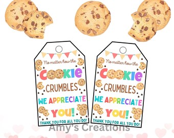 Printable Cookie Thank You Gift Tags - Staff, Employee, Nurse, Co-worker, Boss, Teacher Appreciation - Instant Download PDF