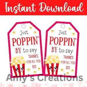 Printable Just Poppin Thank You Gift Tag, Staff Appreciation Gift Tag, Nurse Staff Employee Gift Tag, Teacher Appreciation Gift Tag, PDF