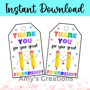 Thank You for Your Great Friendship Gift Tags – Heartfelt Appreciation Tags - Instant Download - PDF