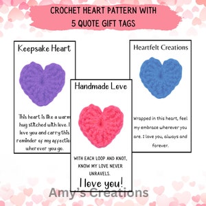 Crochet Heart Pattern with 5 Gift Tags: Heartwarming Quotes & Anniversary Inspiration! Instant PDF Download